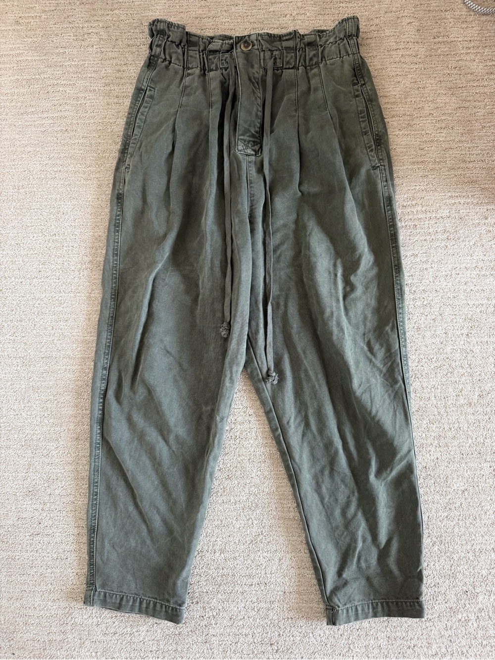 Free People Olive Green Paperbag Waist Tapered Pants M